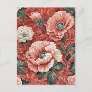 Elegant Red White Poppies Mörk Löv Blommigt Helg Vykort