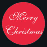 Elegant Red White Script God jul Runt Klistermärke<br><div class="desc">God jul,  vitt skript på traditionella röda bakgrundsmärken. Om du vill matcha julkort,  returetiketter och porto frimärke kan du besöka min affär.</div>