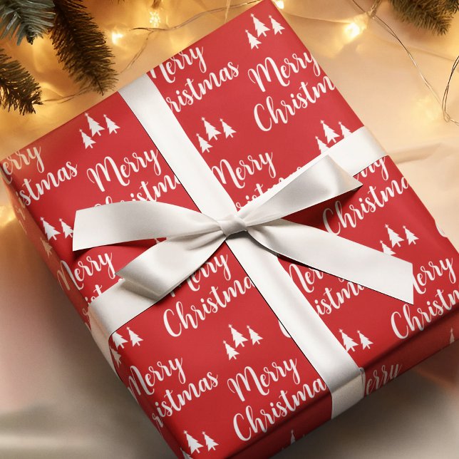 Elegant Red White Träd Mönster God jul Presentpapper (Elegant Red White Tree Pattern Merry Christmas Wrapping Paper
)