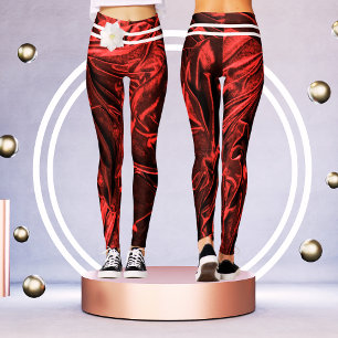 Elegant Red White Violet Burgandy Blommigt Kvinnor Leggings