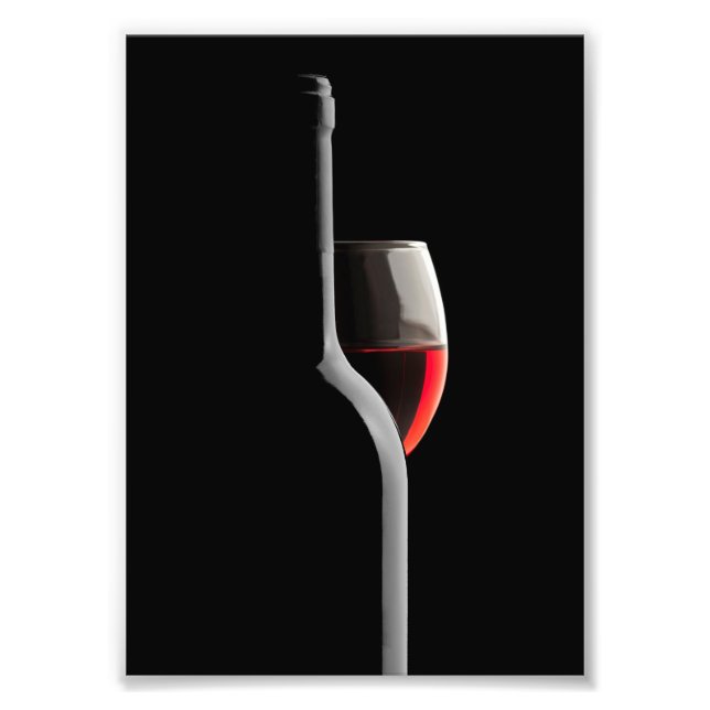 Elegant Red Wine Glass & Bottle. Black Background Fototryck (Framsidan)