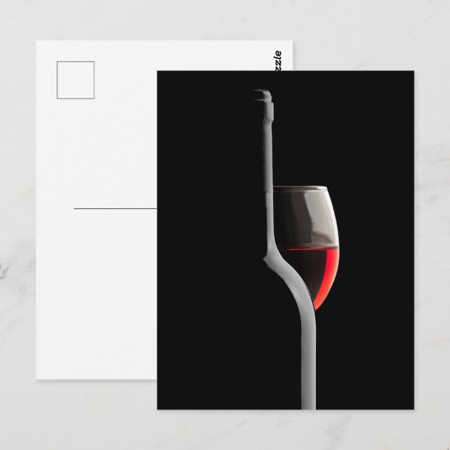 Elegant Red Wine Glass & Bottle. Black Background Vykort (Fram/baksida)