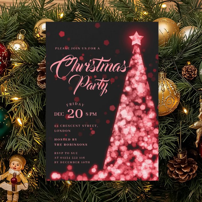 Elegant Red Winter Christmas Tree Holiday  Inbjudningar (Elegant Red Winter Christmas Tree Holiday Invitation)