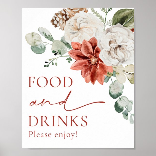 Elegant Red Winter jul Food and Drinks Sign Poster (Framsidan)