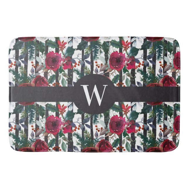 Elegant Red Winter Ro Black Rand Mönster Badrumsmatta (Framsidan)