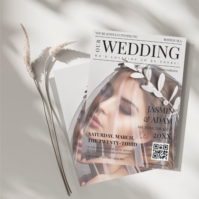 Elegant redaktionell fotobryllop inbjudningar (Unique Magazine Style Editorial Photo Wedding Invitation)
