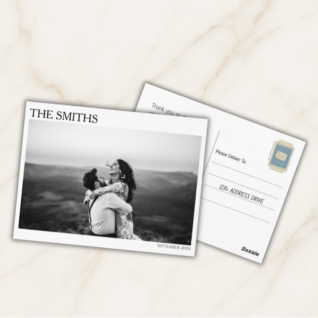 Elegant Redaktionellt Bröllopsfoto Tack Vykort (Editorial Wedding Photo Thank You Post Cards)