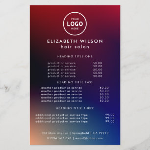 Elegant redigerbar meny för frisör- och skönhetssa