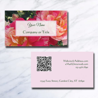 Elegant redigerbar QR-kod randiga rosor blommande Visitkort