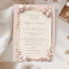Elegant Redigerbar Rosa och Vita Pärlor Bebis Inbjudningar