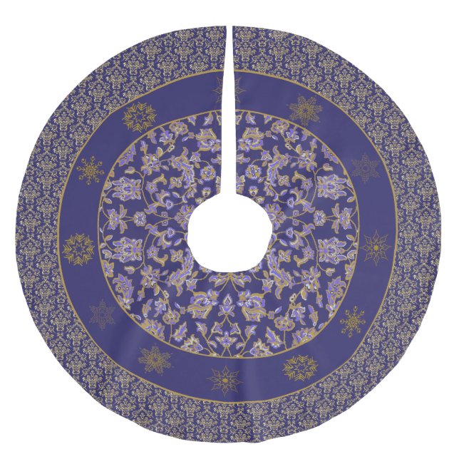 Elegant ReEmergency Blue Damask Julgran Skirt Julgransmatta Borstad Polyester (Framsidan)