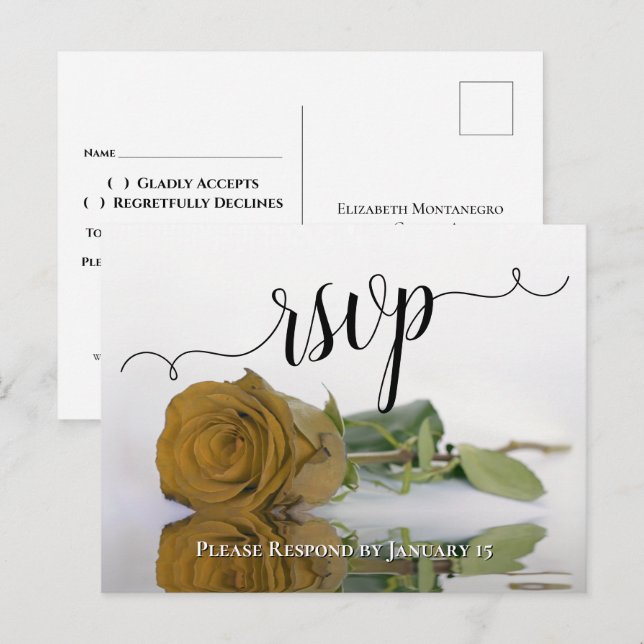 Elegant reflekterande gyllene ros bröllop RSVP Vykort (Fram/baksida)