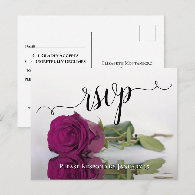 Elegant reflekterande magenta rosbröllop RSVP Vykort (Fram/baksida)