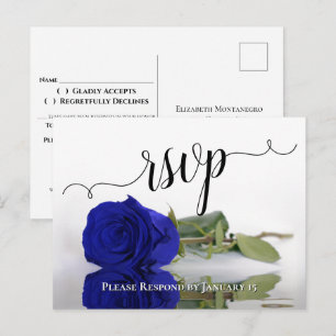 Elegant Reflekterande Royal Blå Ros Bröllop RSVP Vykort