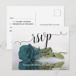 Elegant reflekterande teal ros chic bröllops-RSVP Vykort
