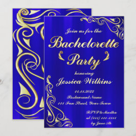 Elegant Regal Golden Royal Blue Bachelorette Party Inbjudningar