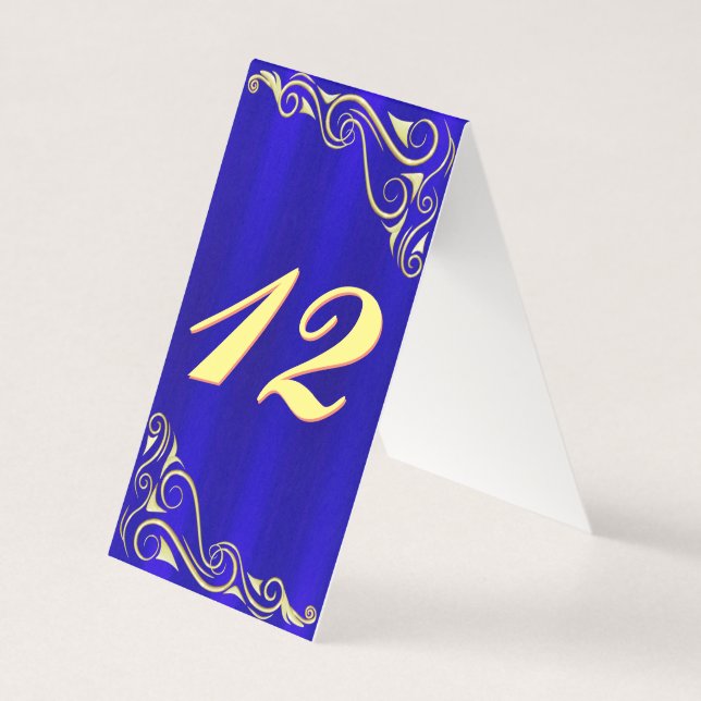 Elegant Regal Guld och Blue Flourish Bord Card Kort (Framsida)