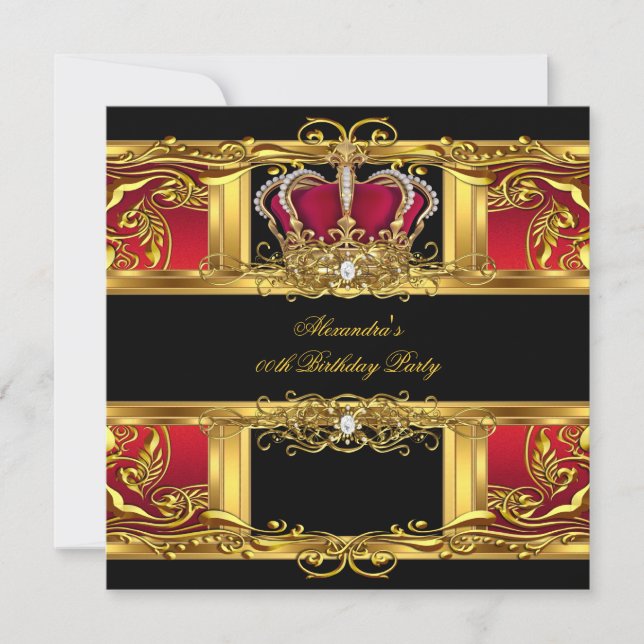Elegant Regal Red Black Guld Queen Birthday 2 Inbjudningar (Framsida)
