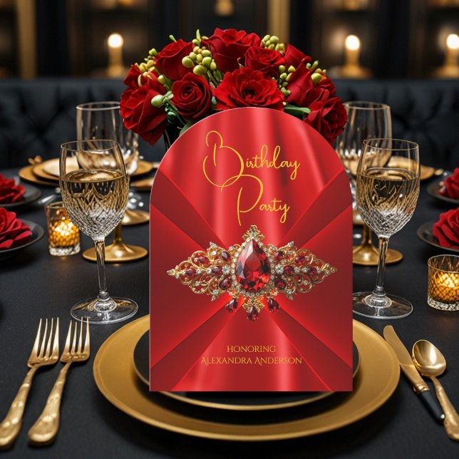 Elegant Regalt Rött Födelsedags Guld Smycke Falsk  Inbjudningar (Skapare uppladdad)