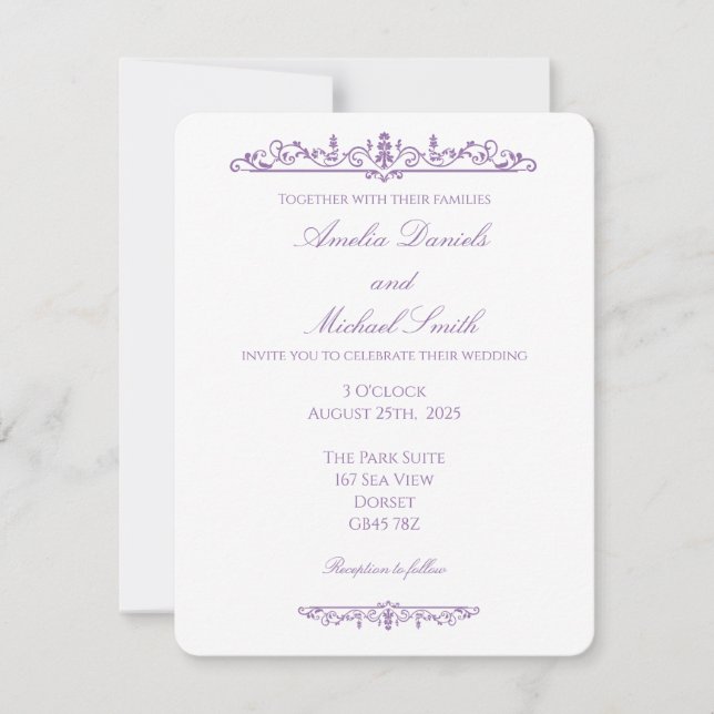 Elegant Regency Purple and White Wedding  Inbjudningar (Framsida)