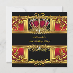 Elegant Regent Röd Svart Guld Drottning Födelsedag Inbjudningar