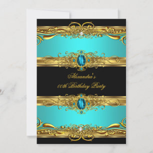 Elegant Regent Teal Svart Guld Födelsedagsfest Inbjudningar