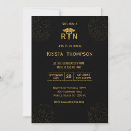 Elegant Registered Nurse Studenten Black Guld Inv Inbjudningar