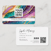 Elegant regnbåge agat guld glitter & QR-kod logoty