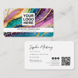 Elegant regnbåge agat guld glitter & QR-kod logoty Visitkort