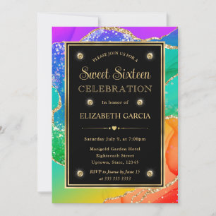 Elegant regnbåge glitter agat och guld Sweet 16 Inbjudningar