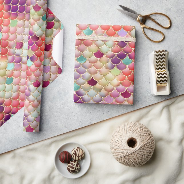 Elegant regnbåge glitter & folie fjäll påfisk presentpapper (Hantverk)