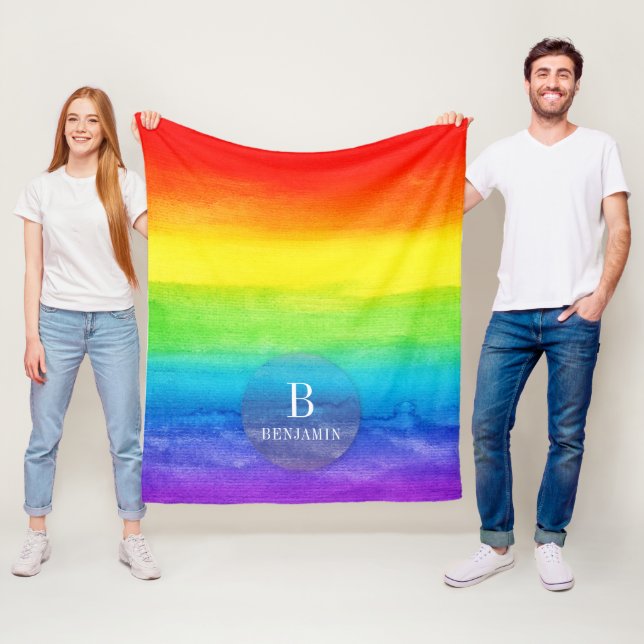 Elegant Regnbåge vattenfärg Vibrant Anpassningsbar Fleecefilt (På plats)