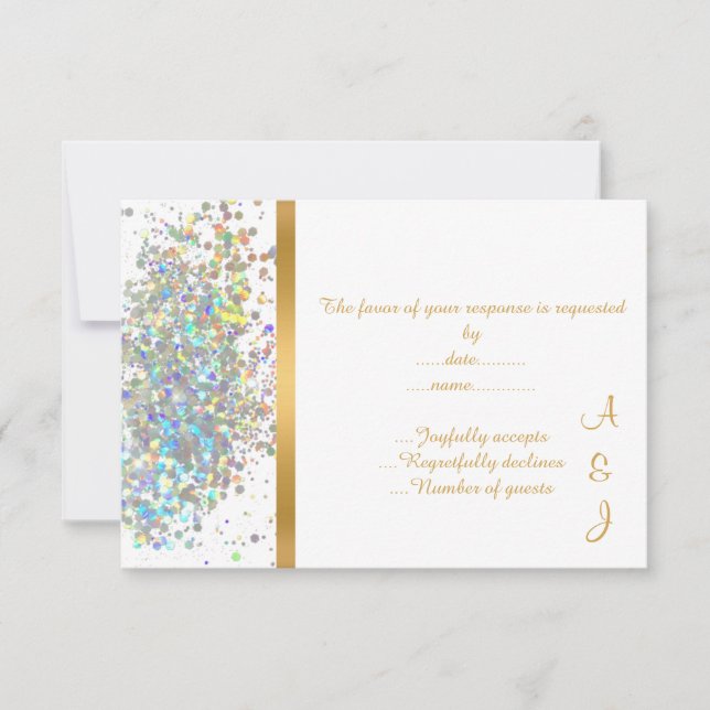 ELEGANT REGNBÅGSGLITTER GULD ANPASSAD RSVP OSA KORT (Framsida)