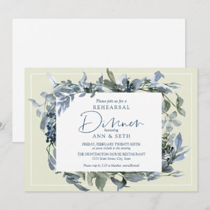 Elegant Rehearsal Dinner Blue Blommigt Greenery Inbjudningar