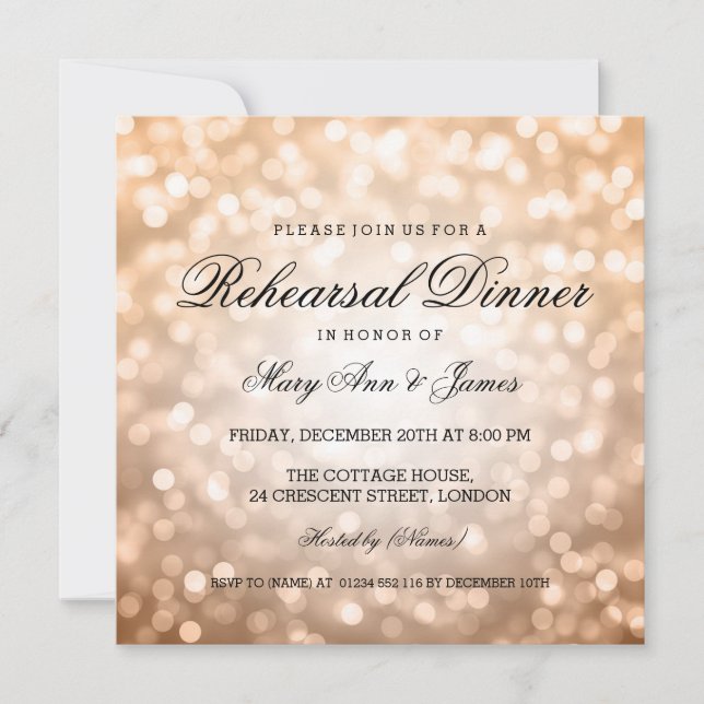 Elegant Rehearsal Dinner Copper Glitter Ljus Inbjudningar (Framsida)