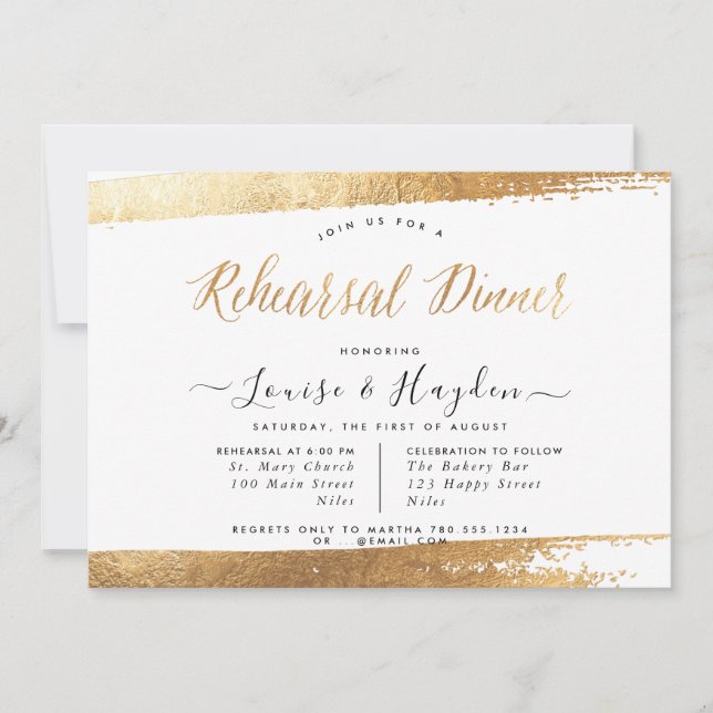 Elegant Rehearsal Dinner, Faux Guld+Modern Script Meddelande (Framsida)