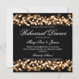 Elegant Rehearsal Dinner Guld Hollywood Glam Inbjudningar