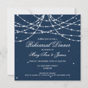 Elegant Rehearsal Dinner Sparkling String Navy Inbjudningar