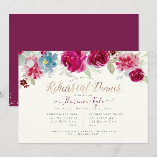 Elegant Rehearsal Middag Mint Berries Inbjudningar (Fram/baksida)