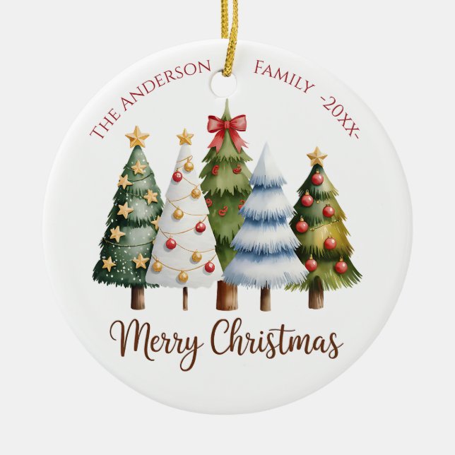 Elegant Reindeer and Christmas Trees Julgransprydnad Keramik (Framsidan)