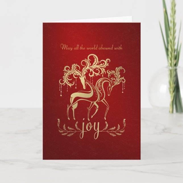 Elegant Reindeer Faux Guld-Foil Business jul Helgkort (Framsida)
