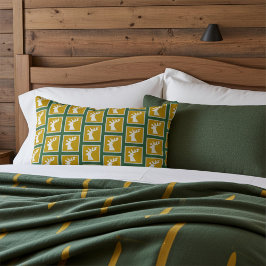 Elegant Reindeer Head Mönster Golden and Grönt Lumbarkudde