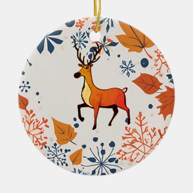 Elegant Reindeer Höst löv Helgdag Gift Décor Julgransprydnad Keramik (Framsidan)