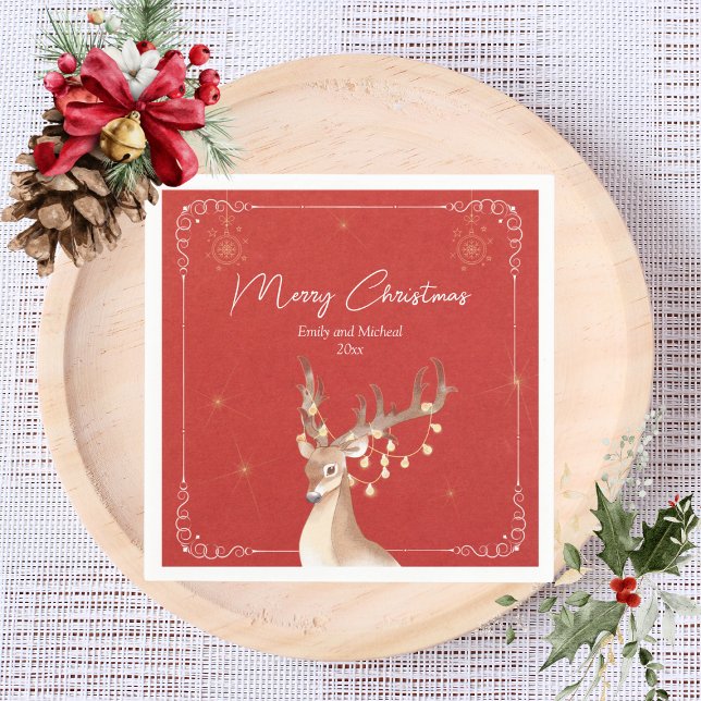 Elegant Reindeer jul Party Red Guld Pappersservett (Skapare uppladdad)