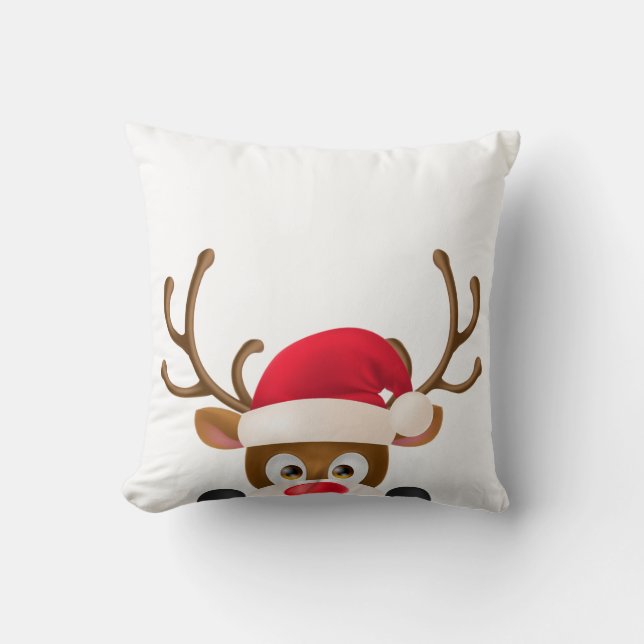 Elegant Reindeer med Santa Hat | DEKORATIV KUDDE (Framsida)