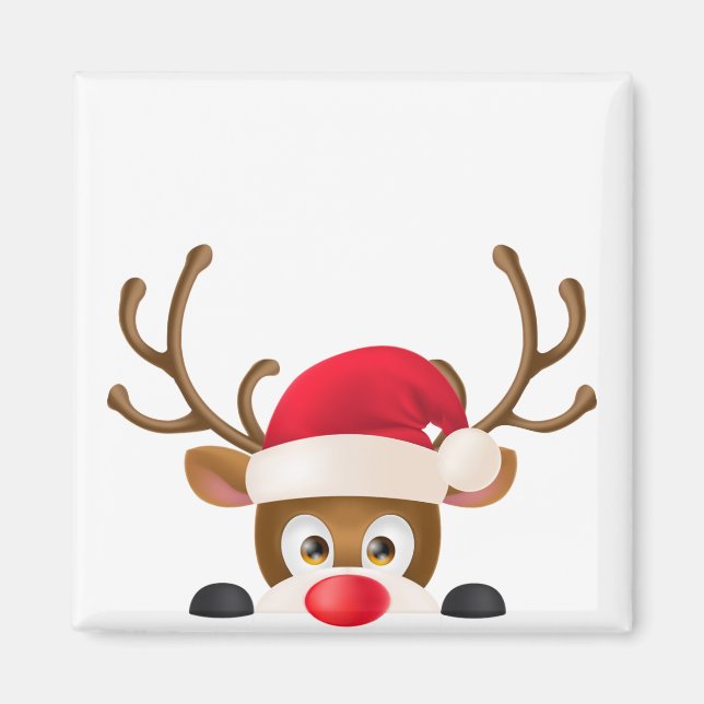 Elegant Reindeer med Santa Hat | Magnet (Framsidan)
