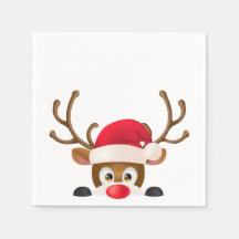 Elegant Reindeer med Santa Hat | Napkin