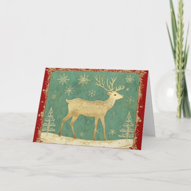Elegant Reindeer med Snöflingor Design Kort (Framsida)