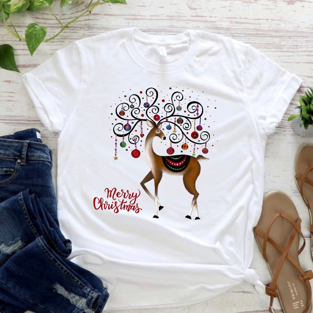 Elegant Reindeer Ornaments jul-Helgdag T Shirt (Elegant Christmas reindeer, inspirivity T-shirt)