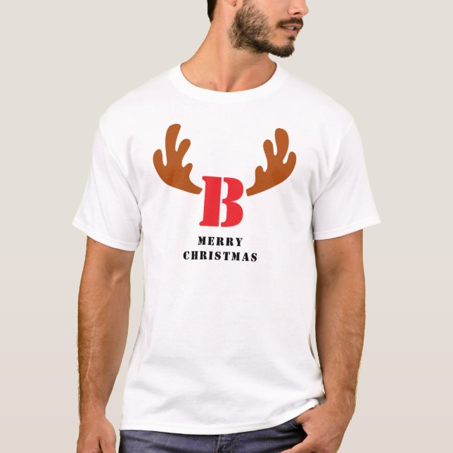 Elegant Reindeers julfamilj Monogrammed Namn T Shirt (Framsida)